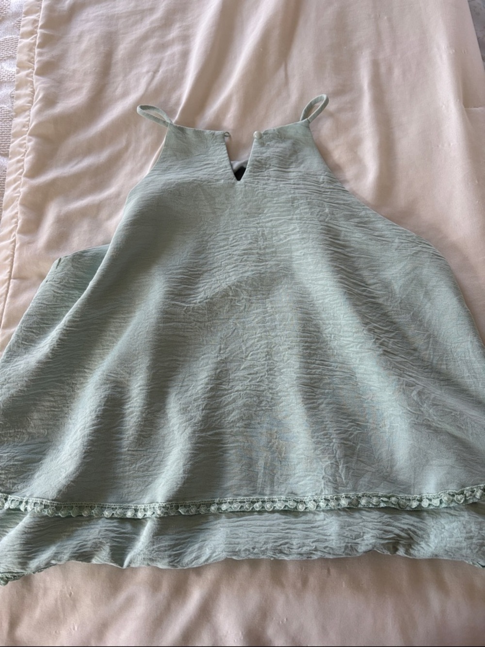 SHEIN Light Sage Halter Cami with Crochet Trim - Picture 6 of 9